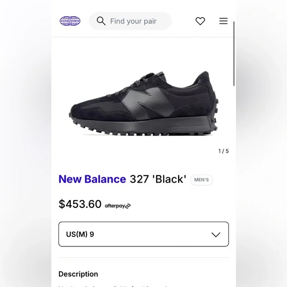 NEW BALANCE 327 ‘BLACK’ - MEN’S 9 TRIPLE BLACK SUEDE LEATHER SNEAKERS